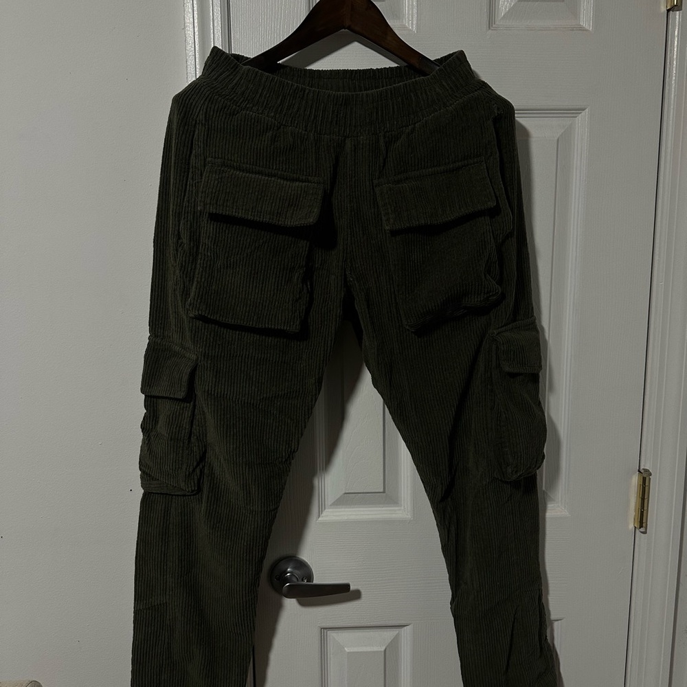 MNML Dark Green Corduroy Cargo Pants